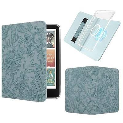 Magnetic Detachable Book Cover Case for 7" Kindle Paperwhite 12th Gen 2024 and Kindle Colorsoft Signature Edition, Slim PU Shell Case with Auto Wake/Sleep & Hand Strap (Embossed Powder Blue)