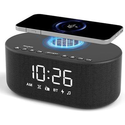 DreamSky Alarm Clock Radio with Wireless Charging and Bluetooth Speaker | Loud Alarm for Heavy Sleepers, Bedroom Digital FM Radio with Sleep Timer, 0-100% Dimmer, 9 Alarm Sounds & 16 Volumes, USB