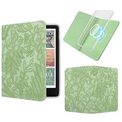 Magnetic Detachable Book Cover Case for 7" Kindle Paperwhite 12th Gen 2024 and Kindle Colorsoft Signature Edition, Clear Back Cover with Auto Wake/Sleep (Embossed Lake Green)