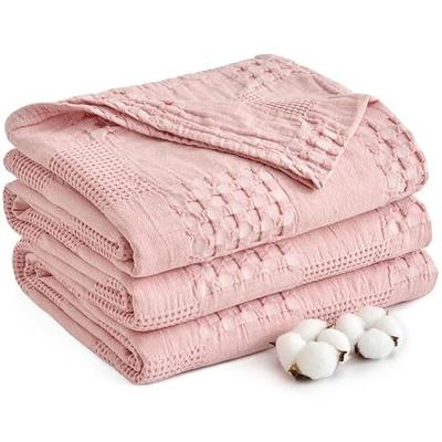 Carriediosa 100% Cotton Waffle Weave Throw Blanket 90x90 Grid Checkered | Dusty Pink, Soft Cozy Lightweight Breathable Texture Throws, Boho Farmhouse Decor, Queen Size Blankets, for Couch, Bed & Sofa