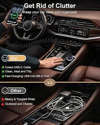 12V USBC Car Phone Charger for Samsung Galaxy Cigarette Lighter Adapter | 12Volt Sam Sung Car Charger Adapter Coiled USB-C Charging Cable Galaxy S26 Ultra S26+ S25 S24 S23 S22 A17 Super Fast Charging