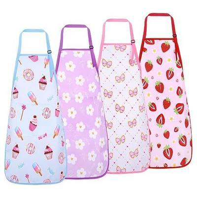 4 Pack Kids Aprons, Cute Cooking Aprons with 2 Pockets | Adjustable Kids Painting Apron, Toddler Artist Apron for Girls and Boys for Cooking, Baking, Painting, Crafting (4 Styles)