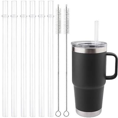 Replacement Straws for YETI 20-30oz Tumbler Straw Lids | 9.06 Inch Reusable Straws, 6 Pack Clear Plastic Straws, with 2 Cleaning Brushes, Replacement Parts for YETI Water Bottles