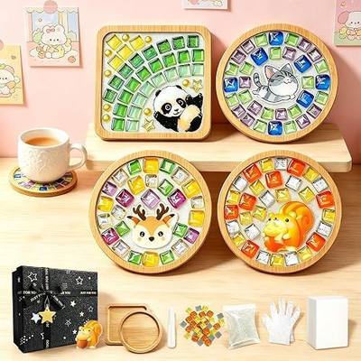 4 Packs Mosaic Coaster Kit, Mosaic Craft Kit for Beginner, with Gift Box | Mosaic Kits for Adults, with Instruction and Gift Packaging, Ideal for Gifts/Home Decor/Housewarming/Craft beginner