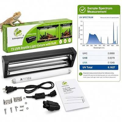 12-Inch 8W T5 HO 10.0 UVB Reptile Light Fixture Combo Kit | Bulb Included Instrument-Checked UVB Output Linkable Connector Curved Reflector Compact Terrariums Bearded Dragon Enclosures