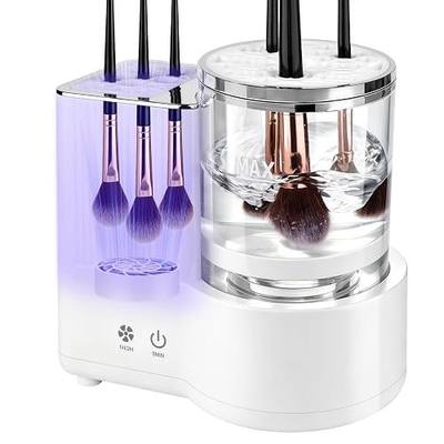 Makeup Brush Cleaner and Dryer Machine, 3-in-1 Electric Brush Cleaner with 360° Dual Rotation, Wet-Dry Separation, Multi-Brush Holder for All Size Makeup Brushes, 5-Min Fast Clean & 1/2H Timed Dry