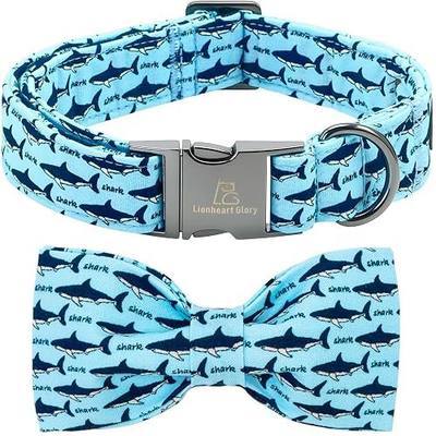 Lionheart glory Dog Bow Collar - Blue Shark Pattern Cute Dog Collar with Bowtie, Soft Duty Adjustable Pet Collars for Small Dogs Girl/Boy Spring Summer Puppy Collars Bows