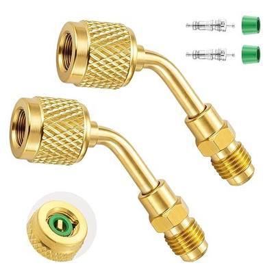R32 R454B Refrigerant Adapter, 1/4" LH SAE Female x 1/4" SAE Male 45 Degree Brass HVAC Charging Fitting with Valve Core for R-454B/R-32 System (45 Degree)