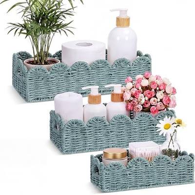 Boao 3 Pcs Boho Storage Wicker Baskets Handmade Woven Decorative Paper Rope Baskets for Organizing with Handle Countertop Toilet Paper Storage Container for Toilet Tank Top (Smoggy,Fan-shaped)