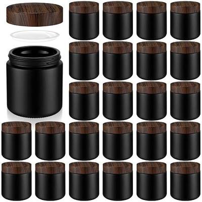 Norme 24 Pcs 4 oz Glass Jars with Lids Empty Small Glass Containers and Inner Liners Reusable Cosmetic Jars Round Airtight Bottles with Plastic Woodgrain Lids for Storing Lotion (Matte Black)