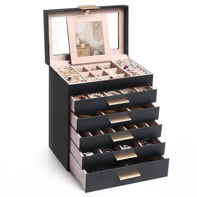 Brothersbox Large 6-Layer Jewelry Storage Box Organizer for Women, Black | PU Leather Jewelry Case for Earrings, Rings, Bracelets and Necklaces, Gift for Girls