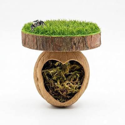 Handmade Natural Walnut Shell Jumping Spider Hide - Magnetic Spider Enclosure Accessories with Sturdy Neodymium Magnets, Arboreal Spider House for Aesthetic Terrarium Decor(Heart Shape)