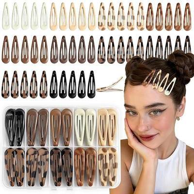 50 PCS Small Snap Hair Clips, Non Slip Metal Small Hair Barrettes for Women, Water Drop Snap Clip for Thin Fine Hair, Hair Barrettes with Storage Box,10 Mixed Colors, Women Accessories