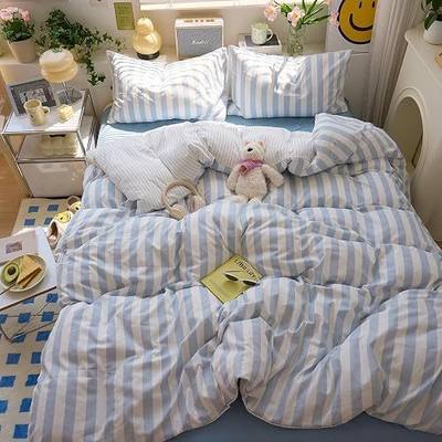 HighBuy Sky Blue Striped Comforter Twin XL Striped Comforter Set Farmhouse Chic Stripes Bedding Comforter with 2 Pillowcases for Teen Boys Girls College Dorm,Fluffy Soft Lightweight Comforter Sets