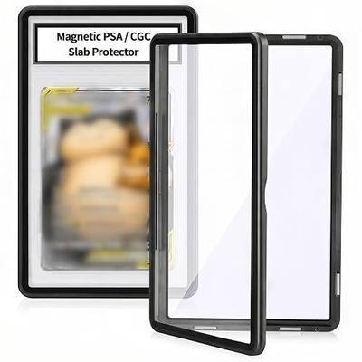 Magnetic PSA/CGC Slab Protector, UV Blocking Tempered Glass Aluminum Graded Card Case for 35PT PSA CGC CSG AGS, Metal Bumper Display Guard with 9-Point Lock & Clear View (Black)