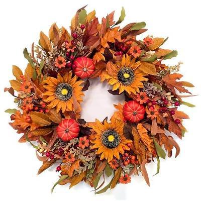Large 24” Fall Harvest Wreaths for Front Door & Thanksgiving Wreath Decor