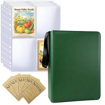 Zippered Seed Organizer Binder with 20 Pcs Seed Envelopes & 30 Pack Sheet | Clear Sheet, Large capacity-Holds 120 Packets Envelopes, Seed Binder for Garden Planner