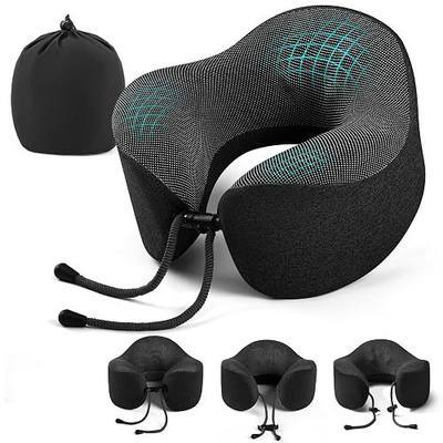 Ergonomic Memory Foam Reading Pillow for Ncek Support Travel Sleeping, Travel Neck Airplane Pillow for Long Flight woth Soft Massage Granules & Fold- Black