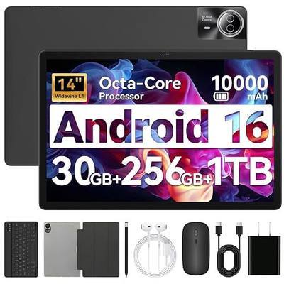 URAO Tablet|14 inch Android 16 Tablet|30GB RAM 256GB ROM |1920 * 1200 IPS FHD|10000mAh 30W Fast Charging|Octa-core Processor|Wi-Fi 6, BT 5.4|Dual Camera with Gemini AI|Keyboard|Stylus|Case|Headphone
