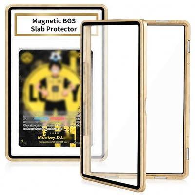Magnetic BGS Slab Protector - UV Protection Tempered Glass & Aluminum Metal Bumper for 35PT Beckett Graded Cards, 9-Point Secure Lock Display Guard with Padding Stickers for Stability (Light Gold)