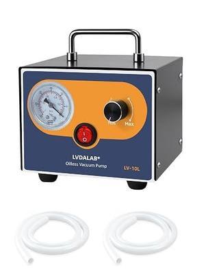 Mini Adjustable Lab Vacuum Pump, LVDALAB 10L/Min Oil-Free Diaphragm Vacuum Pump, Portable Oilless Pump for Desktop Laboratory Filtration, Solvent Recovery and Resin Degassing,w/2 Silicone Hoses