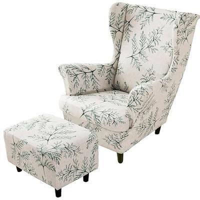 HAOYONG Stretch Wing Chair Cover Set Ottoman Slipcover 2 Pieces Wingback Chair Slipcover and and 1 Piece Rectangle Storage Stool Cover Removable Armchair Sofa Covers for Living Room Bedroom