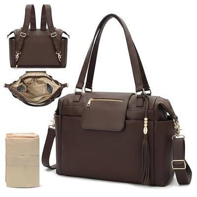 Omanmoli Diaper Bag Tote Leather Diaper Bag Purse Backpack Large Baby Bag | 13 Diaper Bag Organizing Pouches,Changing Pad,Crossbody Straps,2 Insulated Pockets,3 Wearable Ways,Coffee Brown