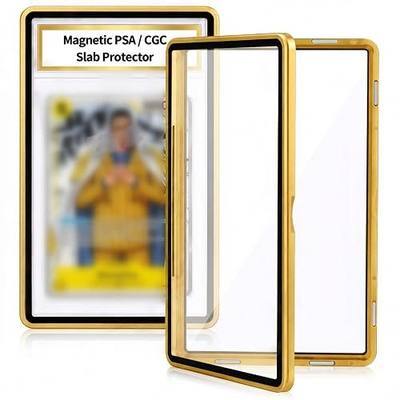 Magnetic PSA/CGC Slab Protector, UV Blocking Tempered Glass Aluminum Graded Card Case for 35PT PSA CGC CSG AGS, Metal Bumper Display Guard with 9-Point Lock & Clear View (Yellow)