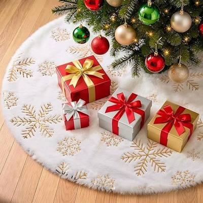 WISELIFE Christmas Tree Skirt 36 Inch, White Soft Fluffy Faux Fur Tree Skirt with Gold Sequin Snowflakes, Holiday Ornament for Christmas Party