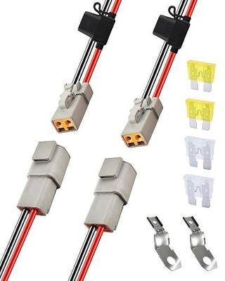 10 AWG 2 Pin DTP Connector with 20A 25A Fuses, 2 Way Automotive Waterproof Electrical Connectors, 10 Gauge Cable Wire Male and Female Quick Connect Harness for Car Truck Boat LED-2 Pack