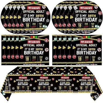 18th Birthday Decorations for Boys Girls, 41Pcs Caution Logos Happy 18th Birthday Plates Tablecloth Napkins Party Table Decor for 18 Birthday Anniversary Party Supplies 18 Year Old Party Decorations