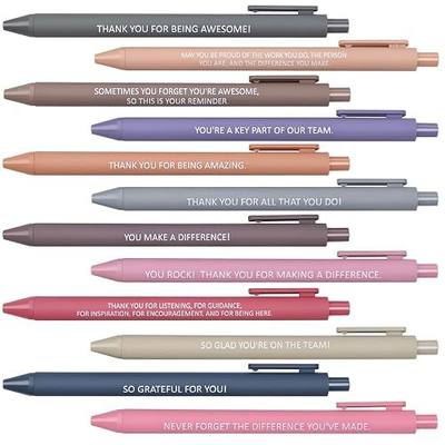 12Pcs Thank You Pens Team Appreciation Gifts Bulk for Coworker Staff | Inspirational Gifts for Employee Teacher Nurse Volunteer, Office Colorful Ballpoint Pens, Plastic, Black Ink, Back to School