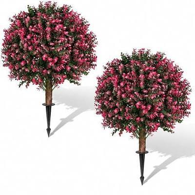 Artificial Cedar Eucalyptus Ball Trees 25" Set of 2, UV Resistant Faux Boxwood Plants with Ground Spikes for Outdoor Planters, Front Porch, Patio, Entryway & Indoor Home Decor