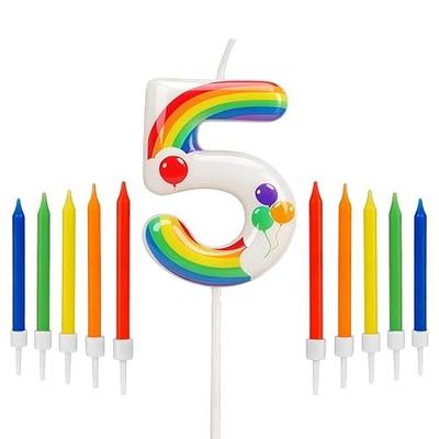 Rainbow Number 5 Birthday Candles, Colorful 5th Birthday Cake Topper for Rainbow Themed Birthday Party Decoration, Candle for Colorful Birthday Cake Decoration