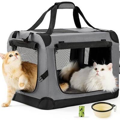 Extra Large Cat Travel Carrier - Soft-Sided, Car-Ready for 2 Cats | Pet Carrier 24"x16.5"x16.5" for Large Cats/Small Dogs 20+ lbs. Sturdy Frame, 3-Door, Lightweight & Foldable, Lockable Zippers
