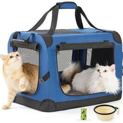 Extra Large Cat Carrier Soft-Sided, 24" Fits 2 Cats, Car Travel | Pet Carrier 24"x16.5"x16.5" for Large Cats/Small Dogs 20+ lbs. Sturdy Frame, 3-Door, Lightweight & Foldable, Lockable Zippers