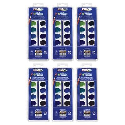Prang Washable Semi-Moist Watercolors Oval Pan Set with Size 6 Paintbrush, Non-Refillable, 16 Assorted Colors, Pack of 6