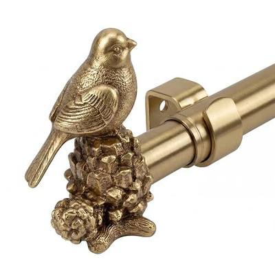 36 to 136 Inches Brushed Brass Curtain Rod, Adjustable Heavy Duty Drapery Rod Set with Gold Bird Finials, Farmhouse Window Treatment for Home & Patio (Brushed Brass, 36 to 136 Inches)