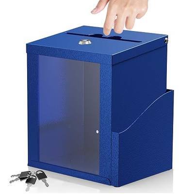 Suggestion Box with Slot and Lock, Display Panel & Carry Handle | Customizable display panel, transparent voting mode, built-in carry handle, side pocket storage, wall mount or desktop use