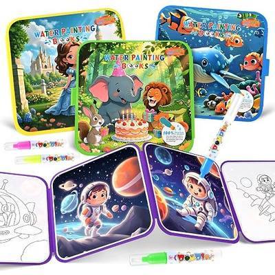Goldge Water Coloring Book 4 Pack Reusable Mess Free Painting Books Kids 3+ | Water Activated Color Reveal, Durable Thick Pages, Repeated Use Fun, Develops Focus And Hand Eye Coordination, Travel Toy