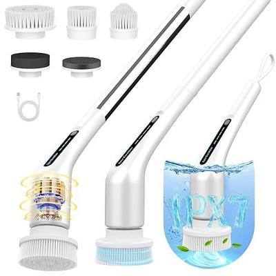 Electric Spin Scrubber, Shower Cleaner with Adjustable Extension Handle | Cordless IPX7 Waterproof 2 Speeds 5 Replaceable Heads for Bathroom,Toilet, Bathtub, Kitchen, Tile Floors