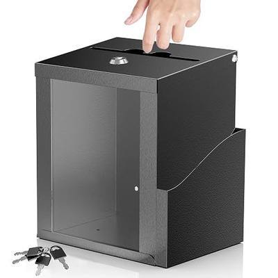 Suggestion Box with Slot and Lock, Display Panel & Carry Handle | Customizable display panel, transparent voting mode, built-in carry handle, side pocket storage, wall mount or desktop use