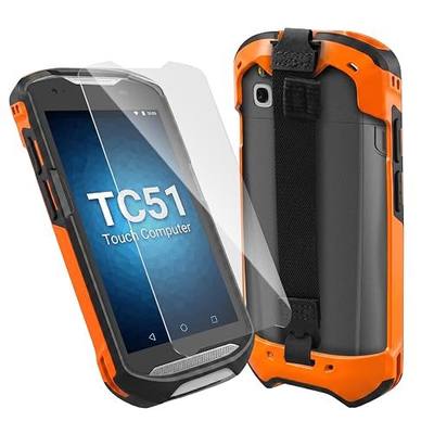 for Zebra TC51 TC52 TC56 TC57 TC510K TC52x TC57x TC52ax Rugged Boot Protective Case Cover with Hand Strap and Tempered Glass, Barcode Scanner Holster SG-TC51-EXO1-01 (Orange)