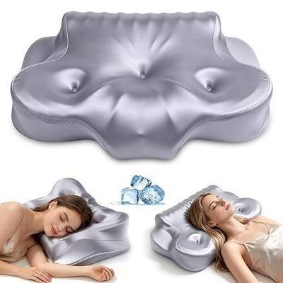Cervical Pillow for Neck Pain Relief, Ergonomic Contour Memory Foam Pillow for Side Back Stomach Sleepers, Deep Sleep Pillow for Soft Shoulder Support with Cooling Pillowcase, Grayish Purple