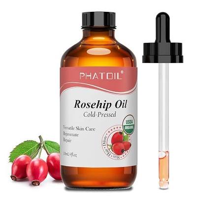 PHATOIL USDA Certified Organic Rosehip Oil for Face 4 Fl Oz/118ml | Pure and Natural Cold Pressed Base Carrier Oil, Massage Gua Sha for Face and Body, Moisturizing for Hair and All Skin Type