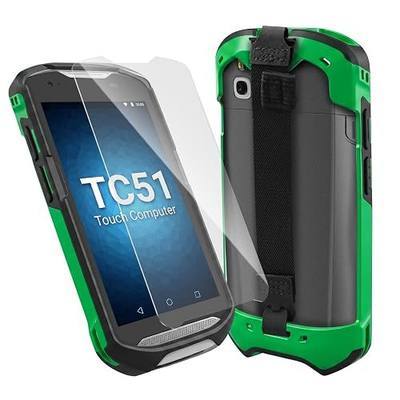 for Zebra TC51 TC52 TC56 TC57 TC510K TC52x TC57x TC52ax Rugged Boot Protective Case Cover with Hand Strap and Tempered Glass, Barcode Scanner Holster SG-TC51-EXO1-01 (Green)