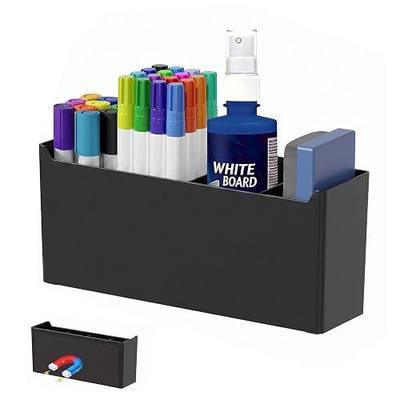 FRETONBA Large Magnetic Dry Erase Marker Holder for Whiteboard & Fridge | 4 Adjustable Compartments, Strong Magnet Storage, Holds Up to 5.5 lbs, Pen Holder for Office, Classroom, Home, Black