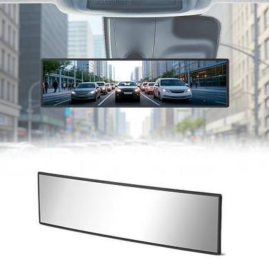 Rear View Mirror - Chrome Anti-Glare Panoramic Rearview Mirror 12 Inch Clip-On Convex Rearview Mirror, Reduces Blind Spots, HD Wide Angle,Shock Resistant for Cars, Trucks & SUVs (Light Chrome)