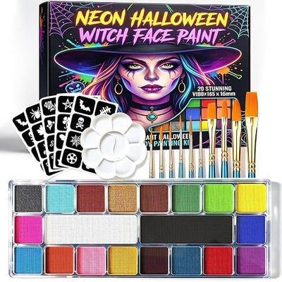 20 Colors Face Painting Kit for Kids & Adults,Water Based Washable Face Paint Set with 10 Brushes, 5 Sticker Stencils and Paint Tray for Halloween Makeup, Birthday Party, Cosplay, Carnival