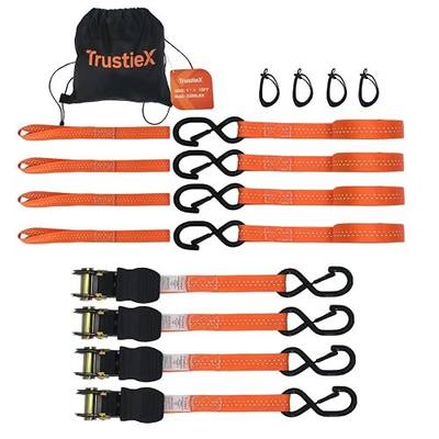 15FT Ratchet Straps 4 Pack, 1 Inch 2200lb Heavy Duty Tie Downs Straps Trailer Straps for Trucks Cargo Straps, Orange